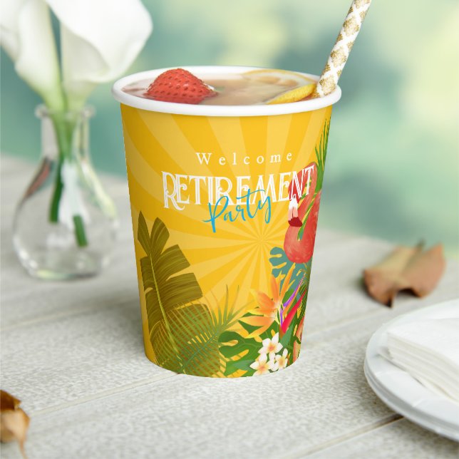 Flamingo Retirement Yellow Orange Paper Cups (Insitu)