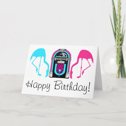 Flamingo Retro Jukebox Sock Hop Birthday Card