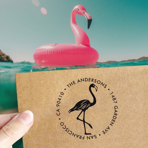 Flamingo Return Address Label Housewarming Gift Self_inking Stamp