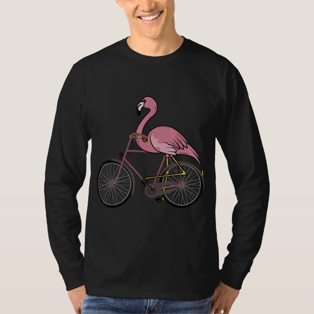 Flamingo Riding A Bicycle Cool Bikers Funny Bike B T-Shirt (Front)