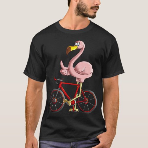 Flamingo Riding a Bicycle Cool Bikers Funny Bike T_Shirt