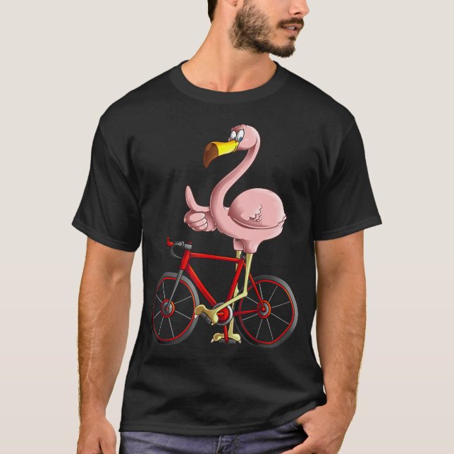 Flamingo Riding a Bicycle Cool Bikers Funny Bike T-Shirt (Front)