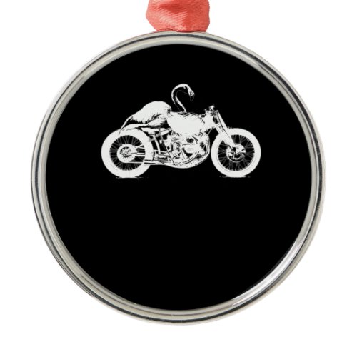 Flamingo Riding Motorcycle  Art Gift For Bikers.pn Metal Ornament