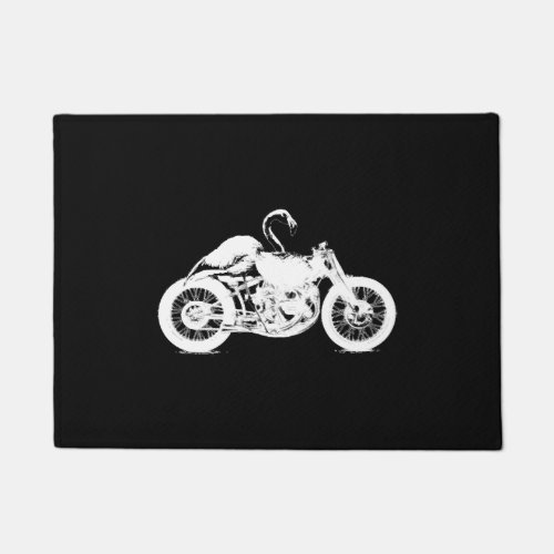 Flamingo Riding Motorcycle Cute Cartoon Graphic Doormat