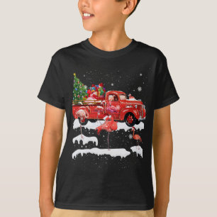 Flamingo Riding Red Truck Merry Christmas X-mas Ug T-Shirt
