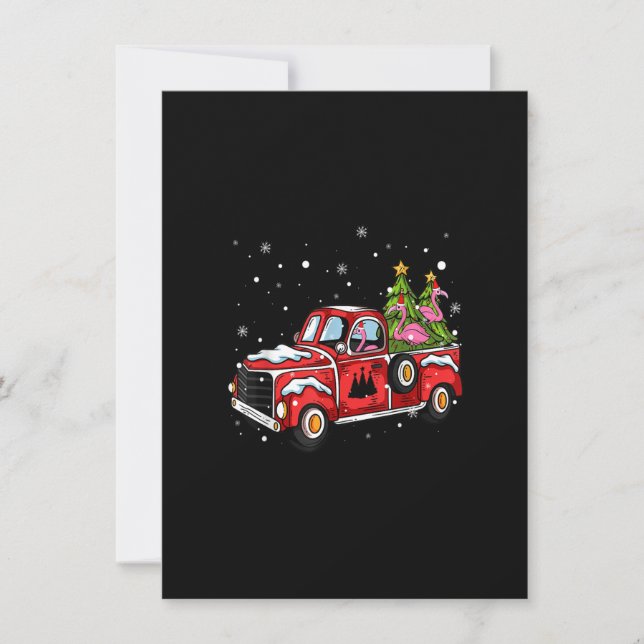 Flamingo Riding Red Truck Pick Up Christmas Tree V Invitation (Front)