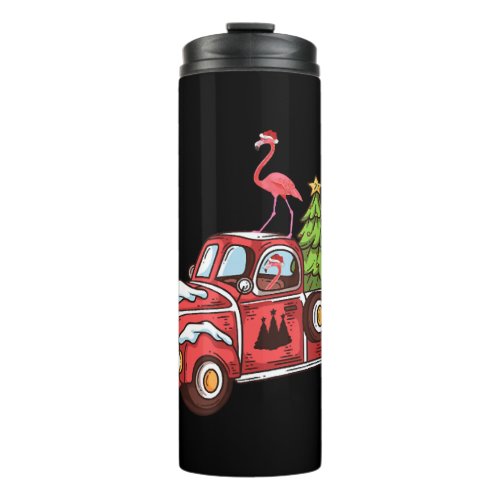 Flamingo Riding Red Truck Tree Christmas Thermal Tumbler