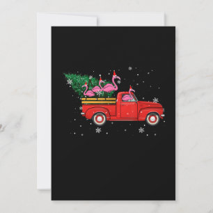 Flamingo Riding Red Truck Xmas Santa Hat Christmas Holiday Card