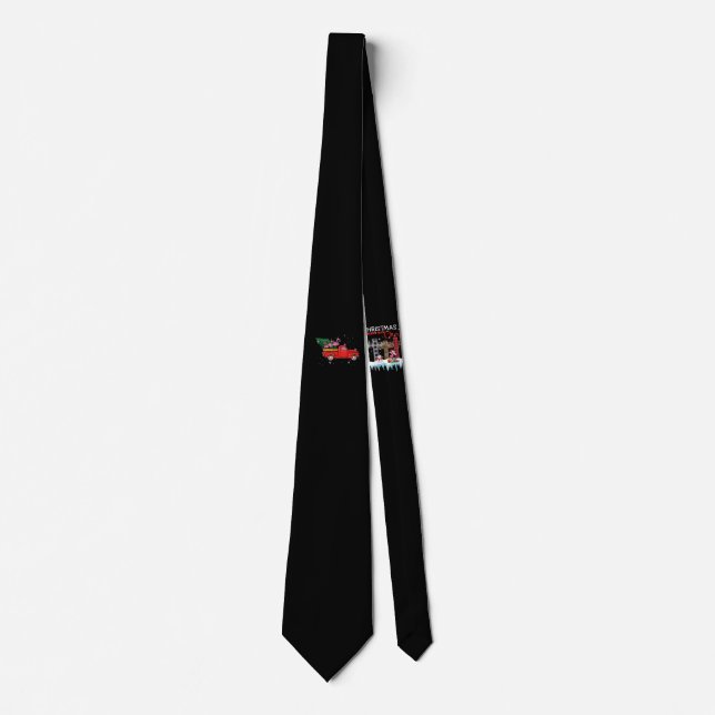 Flamingo Riding Red Truck Xmas Santa Hat Christmas Neck Tie (Front)