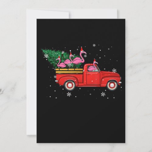 Flamingo Riding Red Truck Xmas Santa Hat Christmas Save The Date