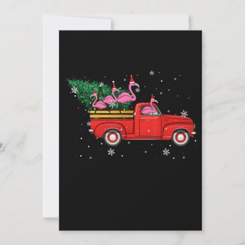Flamingo Riding Red Truck Xmas Santa Hat Christmas Thank You Card