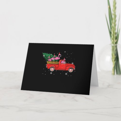 Flamingo Riding Red Truck Xmas Santa Hat Christmas Thank You Card