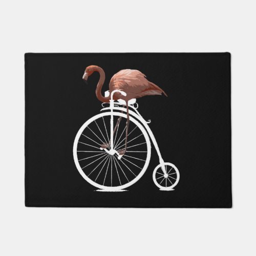 Flamingo Riding Retro Bicycle Funny Graphic Animal Doormat