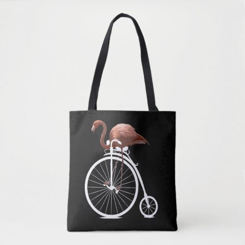 Flamingo Riding Retro Bicycle Funny Graphic Animal Tote Bag