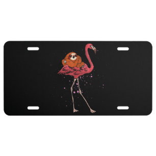 Flamingo Riding Sloth Animal Lover Gift Flamingo License Plate