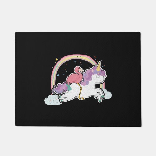 Flamingo Riding Unicorn Rainbow Magical Bird Anima Doormat