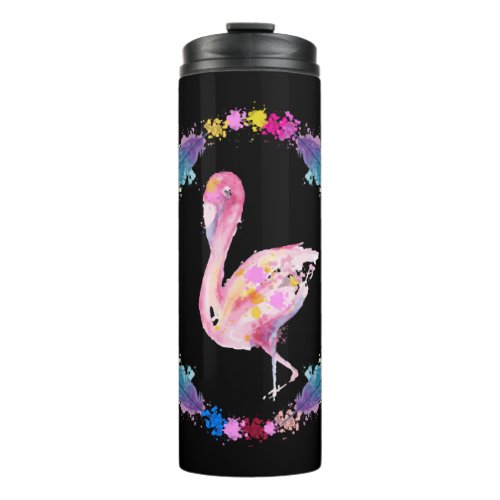 Flamingo Ring watercolor feather colorful Bird Thermal Tumbler