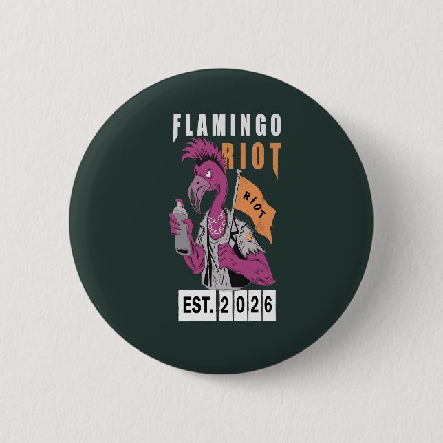 Flamingo Riot Urban Aesthetic Design Button (Front)