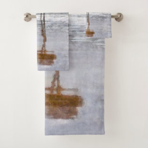 Flamingo Ripples and Reflections Watercolor Bath Towel Set