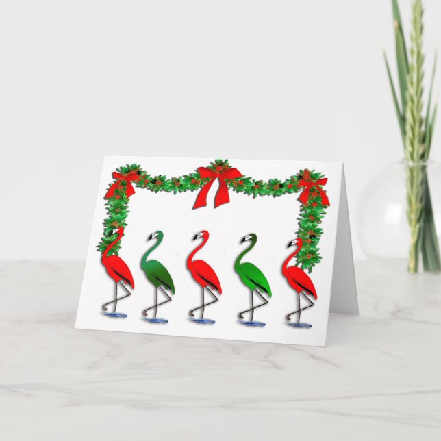 Flamingo Rockettes Dancing Show Holiday Card (Front)