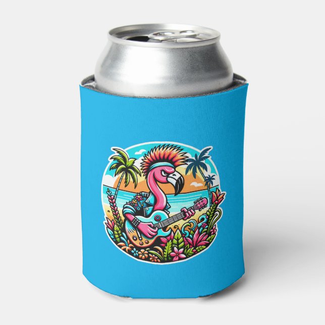 Flamingo Rockstar in Paradise Punk Tropical Vibes Can Cooler (Can Front)