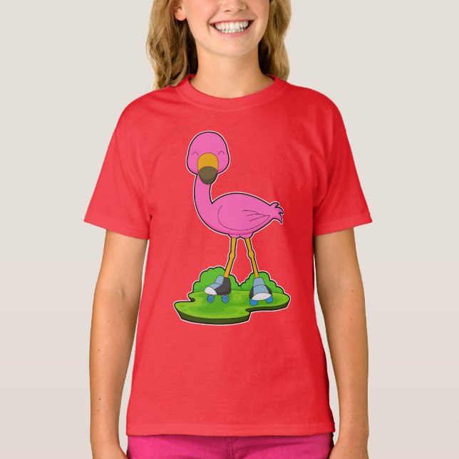 Flamingo Roller skating Roller skates T-Shirt (Front)