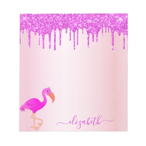 Flamingo rose gold purple glitter drips monogram notepad