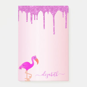 Flamingo rose gold purple glitter drips monogram post-it notes