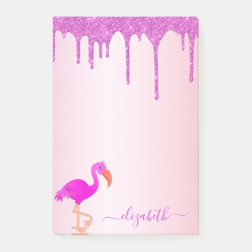 Flamingo rose gold purple glitter drips monogram post_it notes