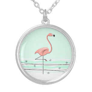 Flamingo round necklace green