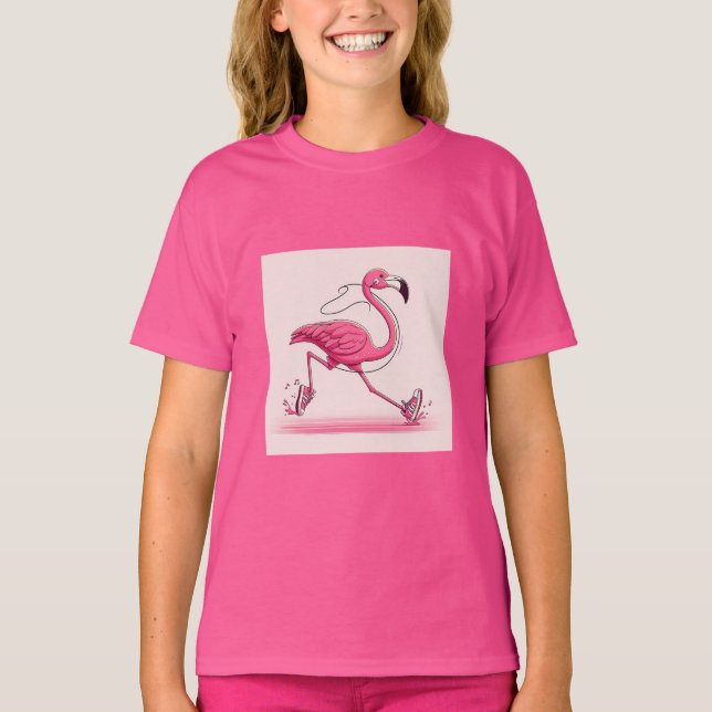 Flamingo Run Shoes Mark Girls' T-Shirt (Front)