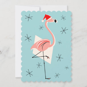 Flamingo Santa Blue invitation portrait