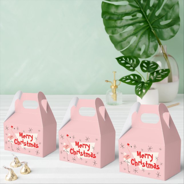 Flamingo Santa Blue Merry Christmas gable Favor Boxes (Multiple)