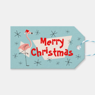 Flamingo Santa Blue Merry Christmas gift tags