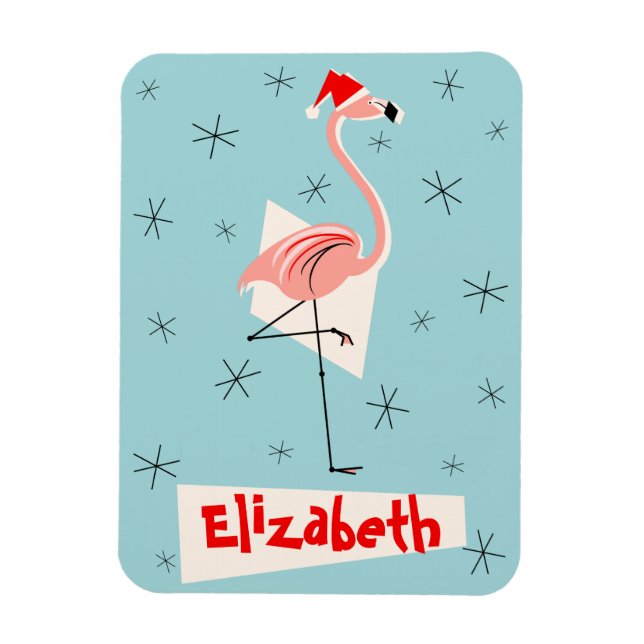 Flamingo Santa Blue Name magnet flexible portrait (Vertical)