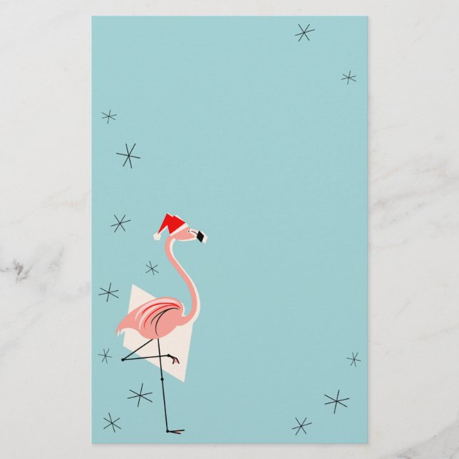 Flamingo Santa Blue stationery (Front)