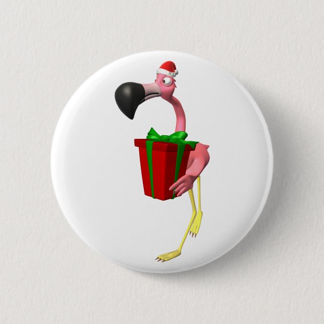 Flamingo Santa Button (Front)