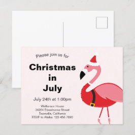 Flamingo Santa Christmas in July Invitation Postcard