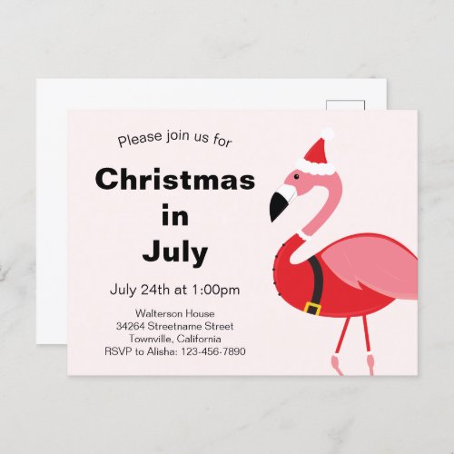 Flamingo Santa Christmas in July Invitation Postcard