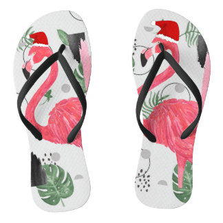 Flamingo Santa, Christmas in July, Santa Hat Flip Flops