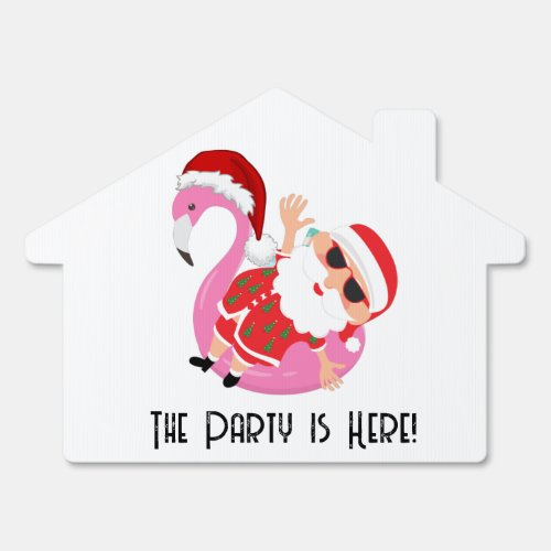 Flamingo Santa Claus Christmas Vacation Party  Sign