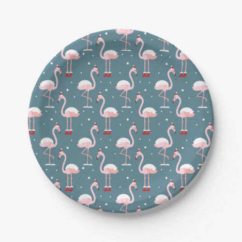 Flamingo Santa Claus Pattern Paper Plates