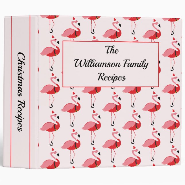 Flamingo Santa Family Christmas Recipe Cookbook 3 Ring Binder (Front/Spine)