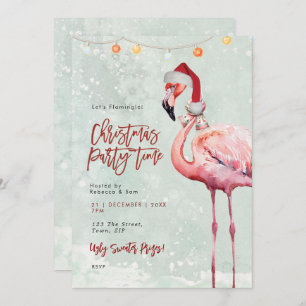 flamingo santa hat Christmas party invitation