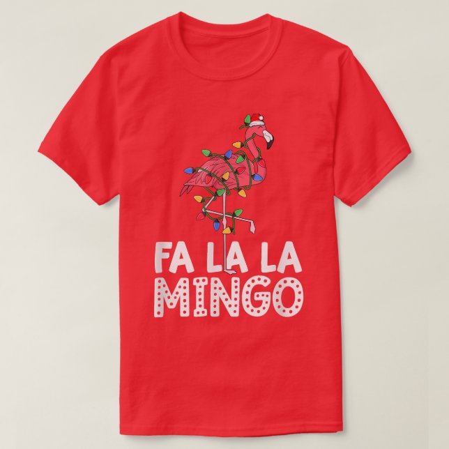 Flamingo Santa Hat Christmas Tree Lights Tropical  T-Shirt (Design Front)