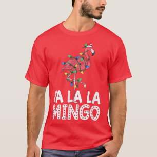 Flamingo Santa Hat Christmas Tree Lights Tropical  T-Shirt