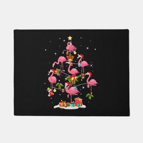 Flamingo Santa Hat Christmas Tree Lights Xmas Doormat