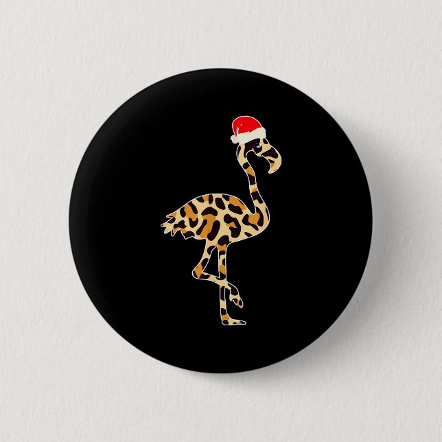 Flamingo Santa Hat Family Matching Christmas Leopa Button (Front)