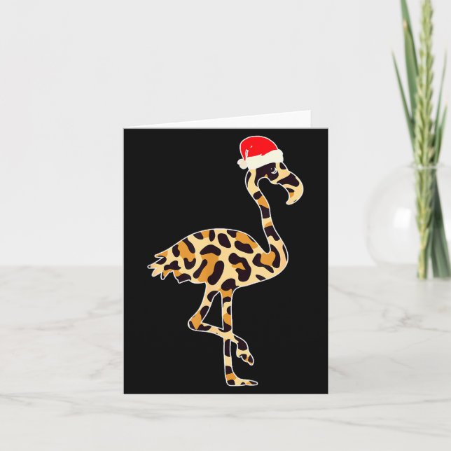 Flamingo Santa Hat Family Matching Christmas Leopa Card (Front)