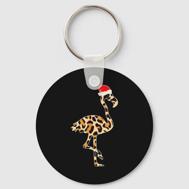 Flamingo Santa Hat Family Matching Christmas Leopa Keychain (Front)